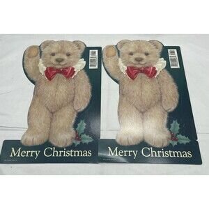 Vintage 2 Hallmark Bear  Christmas Decoration Die Cut Wall Decor RARE